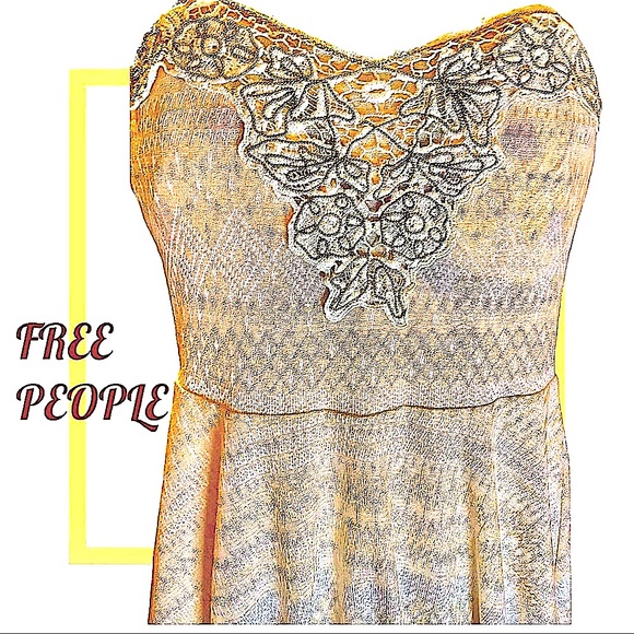 FREE PEOPLE BRAND SIZE LARGE STRAPLESS BOHO CHIC Mini Dress. Strands of color - Picture 2 of 14